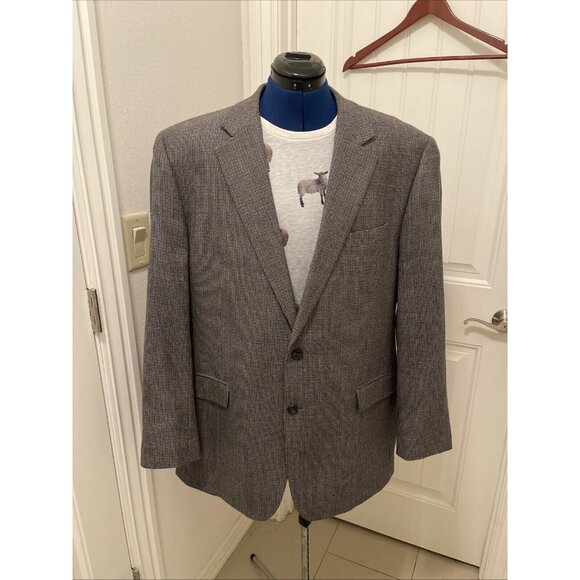 Chaps Men's 46L Gray 💯% Pure New Wool Sport Coat Jacket Blazer Houndstooth Soft - Picture 1 of 15